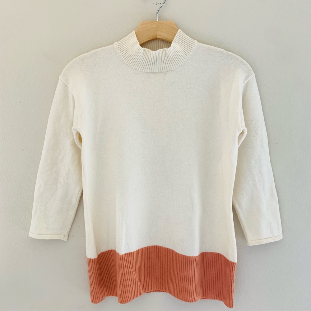 St. John // Mock Neck Color Block Wool Sweater - image 1